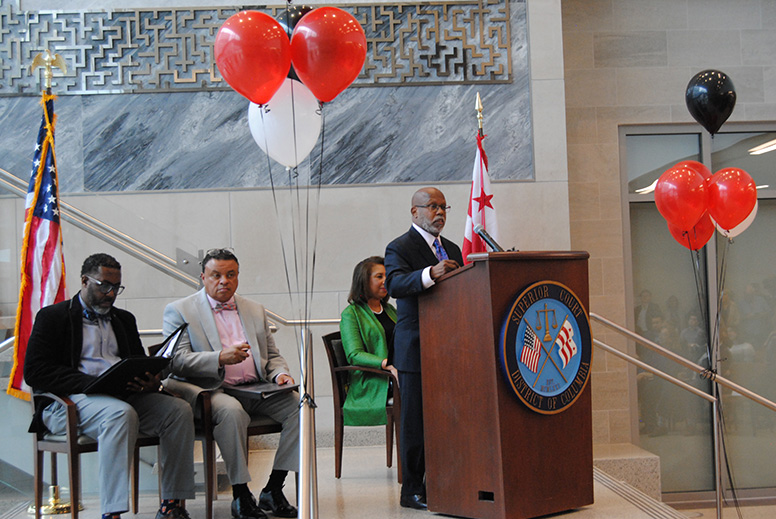 Superior Court Chief Judge Designate Milton Lee speaks at ribbon-cutting ceremony.