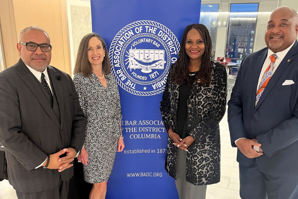 From left to right: Reed Smith partner A. Scott Bolden, D.C. Bar President Ellen Jakovic, ABA President Deborah Enix-Ross, BADC President Rawle Andrews Jr.