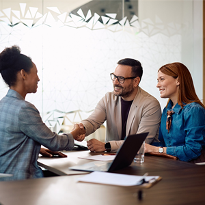 Lawyer with clients